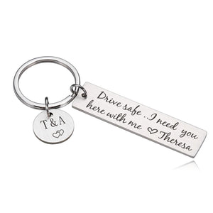 2PCS Drive Safe Keyring with Initials Names Engraved Gift