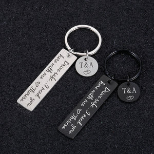 2PCS Drive Safe Keyring with Initials Names Engraved Gift