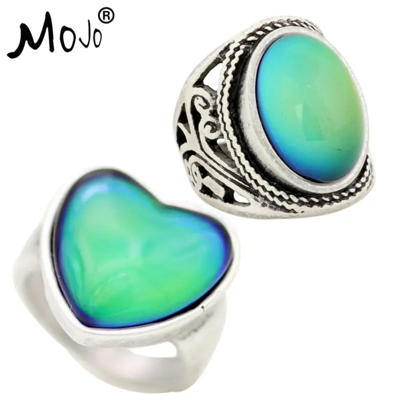 2PCS Vintage Mood Ring Set Wedding Rings of Strength for Women Men RS019-056