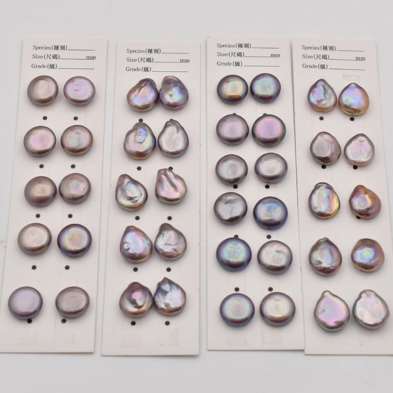 2PCS Freshwater Pearl Purple Coin Baroque Pearl 13-14mm Nature Beads