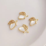 2PCS Zircon Shell Charms Jewelry Making Pendants Plated Brass Accessories