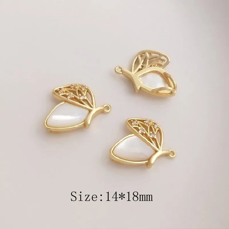 2PCS Zircon Shell Charms Jewelry Making Pendants Plated Brass Accessories