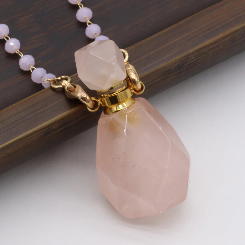 Rose Quartz Perfume Bottle Pendant Necklaces DIY Jewelry Making Charm Gift