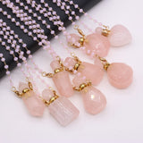 2PCS Rose Quartz Heart Perfume Bottle Pendant Necklace