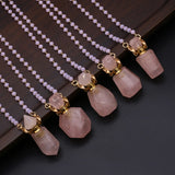 2PCS Rose Quartz Heart Perfume Bottle Pendant Necklace