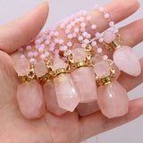 2PCS Rose Quartz Heart Perfume Bottle Pendant Necklace