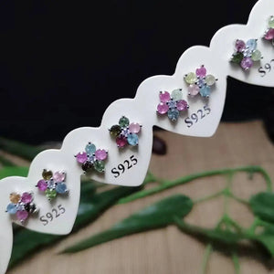 Colorful Tourmaline Flower Copper Stud Earrings