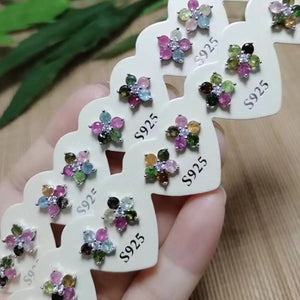 Colorful Tourmaline Flower Copper Stud Earrings