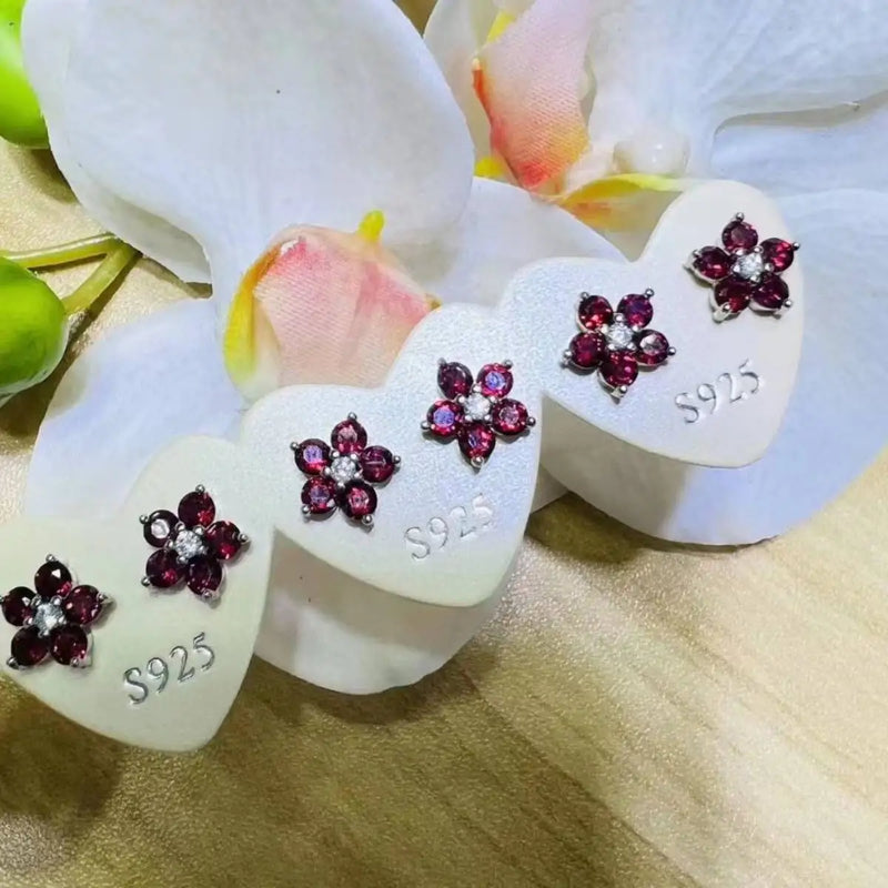 Natural Red Garnet Stud Earrings Set