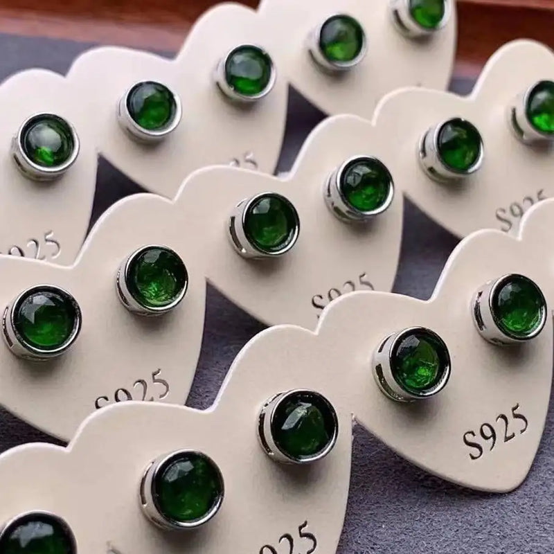 2Pairs Natural Diopside Copper Stud Earrings for Women 6mm