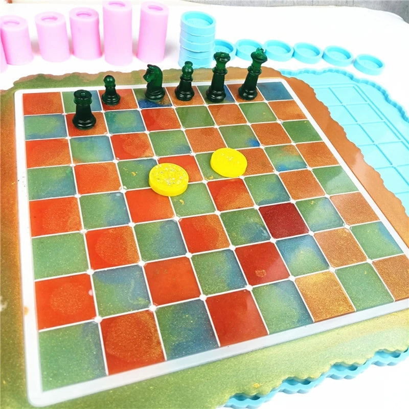 International Chess Resin Mold Set - Chess Pieces & Board Silicone Molds Kit