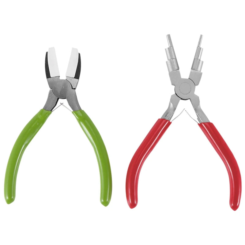 2Pc Jewelry Pliers Set: 6 In 1 Bail Making Pliers, Nylon Nose Pliers for Beading