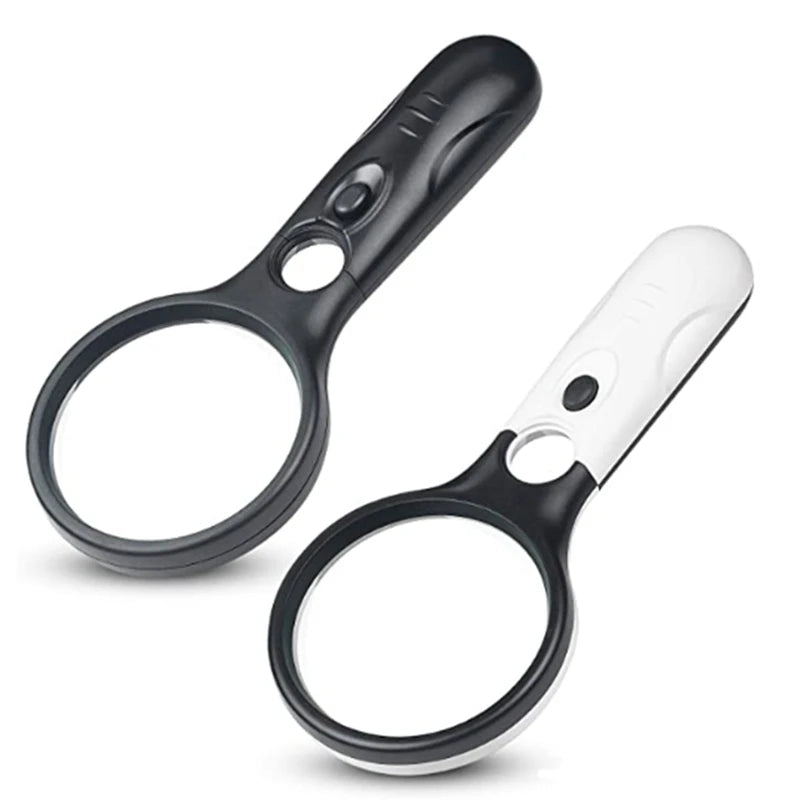 2Pc Magnifying Glass With Light-3X 45X Handheld Magnifier With 3 LED Light