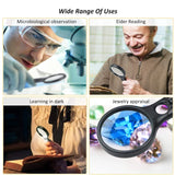 2Pc Magnifying Glass With Light-3X 45X Handheld Magnifier With 3 LED Light