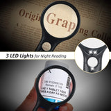 2Pc Magnifying Glass With Light-3X 45X Handheld Magnifier With 3 LED Light