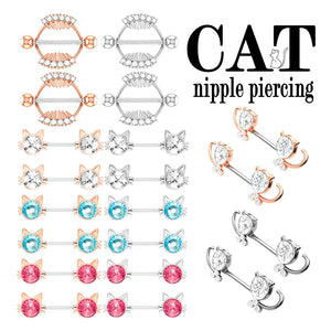 Crystal Cat Nipple Piercing Jewelry 316L Stainless Steel Nipple Rings