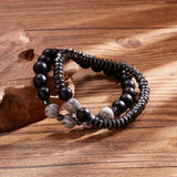 2Pc/Sets Frosted Stone Bracelet For Men Punk Hip Hop Energy Charm Jewelry