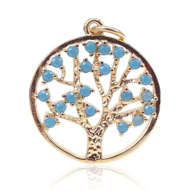 Micro Pave CZ Turquoise Tree of Life Charms for Women Jewelry