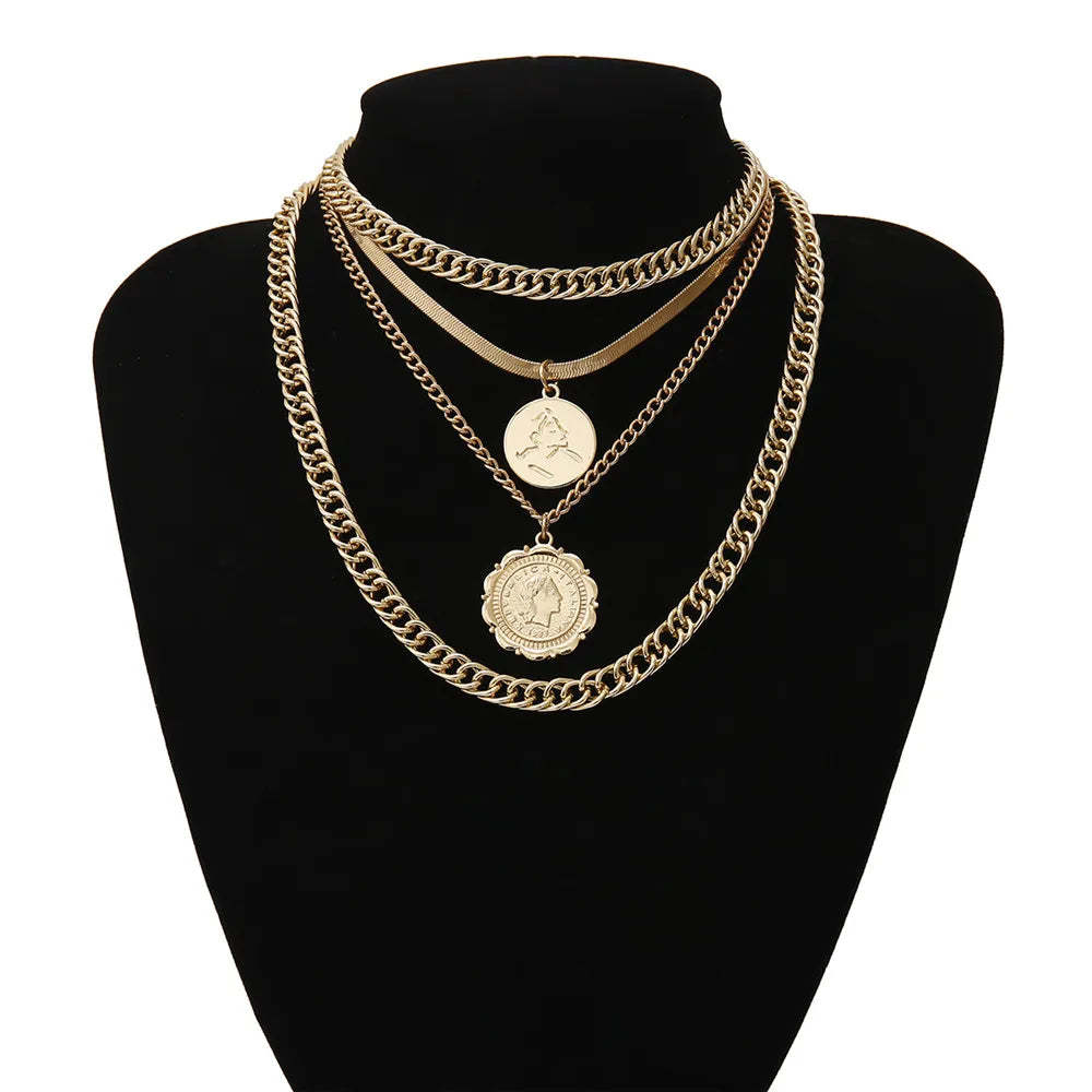 Vintage Portrait Pendant Necklace Cuban Chunky Choker Statement Jewelry