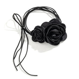 2Pcs Long Chain Rose Flower Necklace for Women Adjustable Clavicle Choker