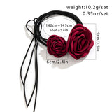 2Pcs Long Chain Rose Flower Necklace for Women Adjustable Clavicle Choker