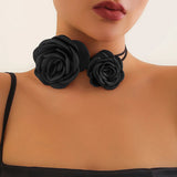 2Pcs Long Chain Rose Flower Necklace for Women Adjustable Clavicle Choker
