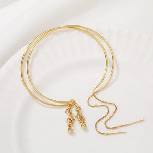 2Pcs 18K Plated Brass Adjustable Wire Cuff Bangle With Lobster Clasps