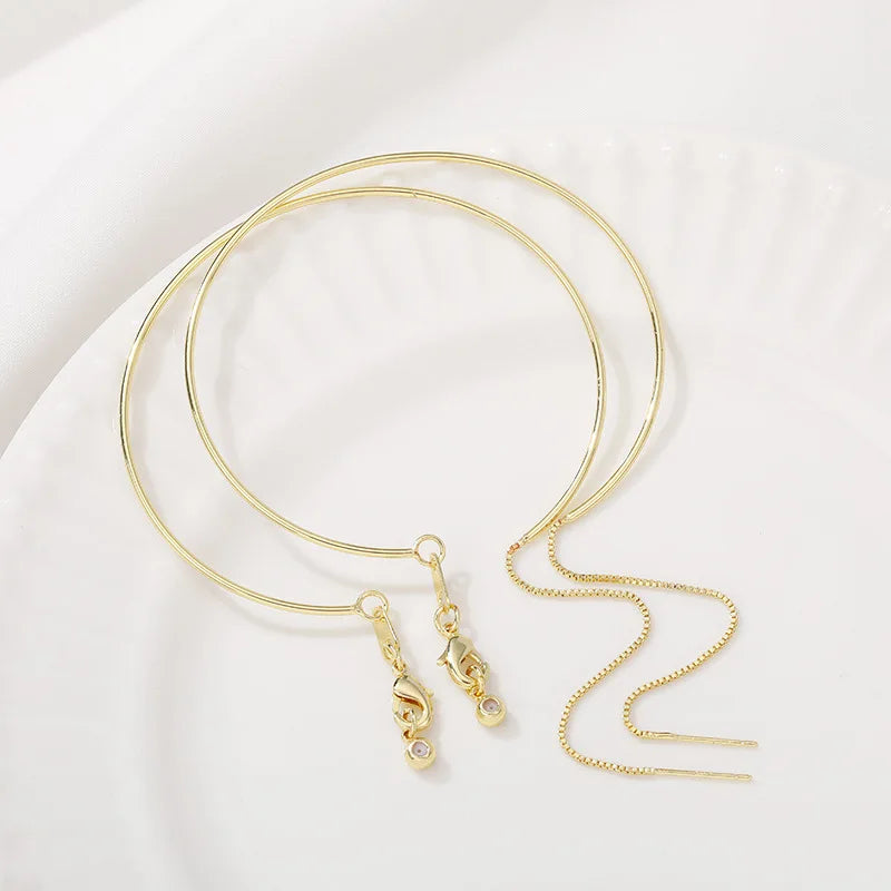 2Pcs 18K Plated Brass Adjustable Wire Cuff Bangle With Lobster Clasps