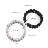 2Pcs A-Z Alphabet Stone Bead Bracelet Heart Charm Personalized Men Women