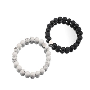 2Pcs A-Z Alphabet Stone Bead Bracelet Heart Charm Personalized Men Women