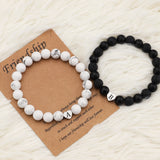 2Pcs A-Z Alphabet Stone Bead Bracelet Heart Charm Personalized Men Women