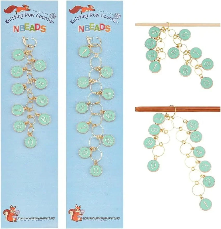 2Pcs Flat Round Charm Knitting Row Counter Chains Numbers Stitch Marker