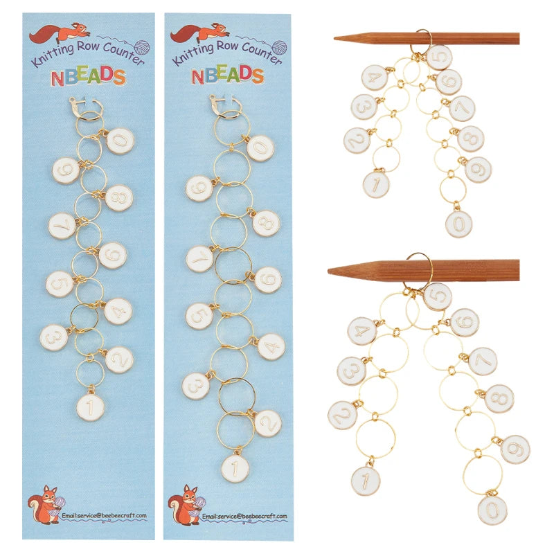 2Pcs Flat Round Charm Knitting Row Counter Chains Numbers Enamel Charms