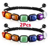 2Pcs 7 Chakra Reiki Healing Crystal Gemstone Bracelets for Women