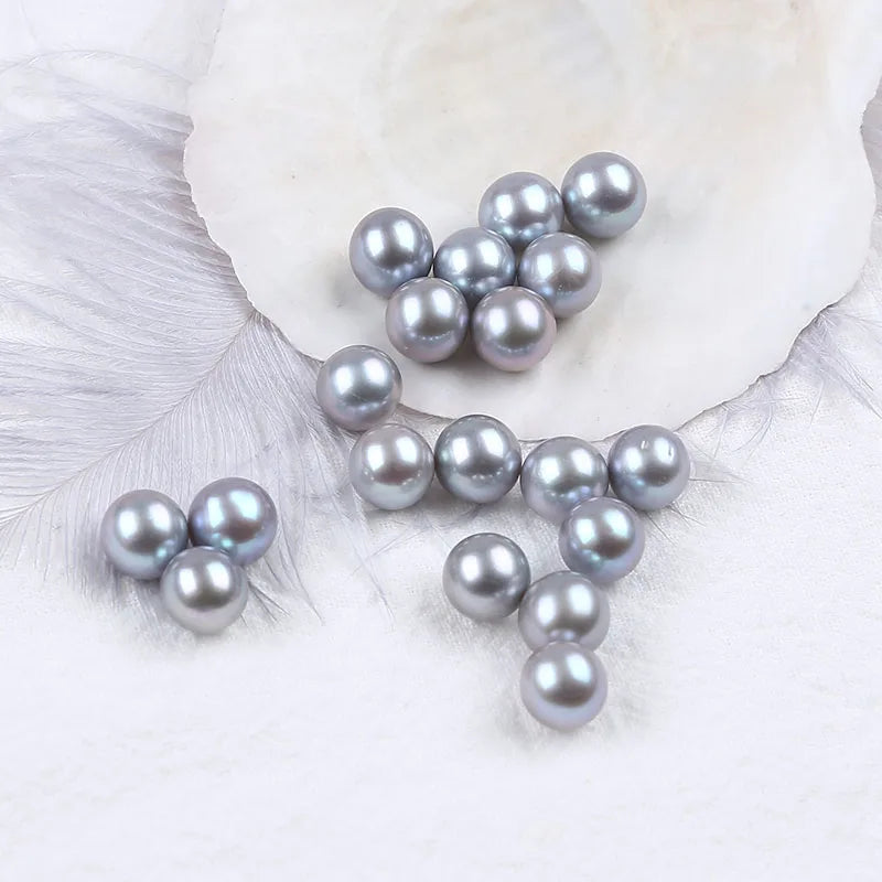 2Pcs 8-9mm Grey Freshwater Pearl Loose Beads for DIY Earrings Necklace