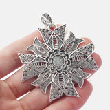 2Pcs Antique Silver Flower Cross Charms Pendant with 10mm Round Blank Setting