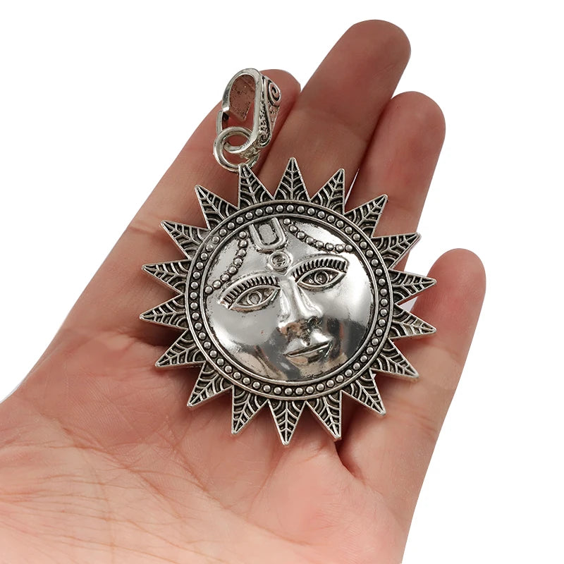 2Pcs Antique Silver Moon Sun Face Pendant Charms For Necklace Jewelry Making