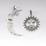 2Pcs Antique Silver Moon Sun Face Pendant Charms For Necklace Jewelry Making