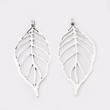 2Pcs Antique Silver Large Leaf Pendant 95x46mm