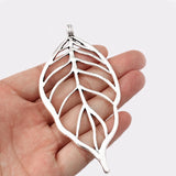 2Pcs Antique Silver Large Leaf Pendant 95x46mm