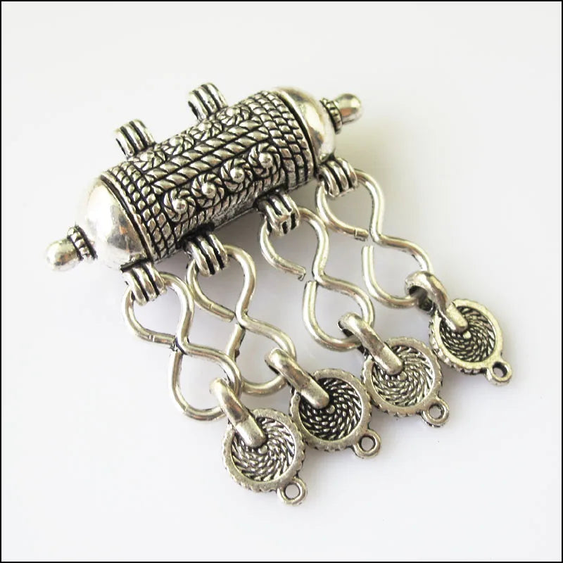 2Pcs Silver Barrel Flower Tassels Charms Pendants 43x50mm