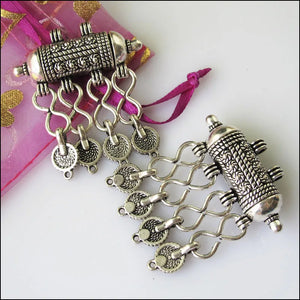 2Pcs Silver Barrel Flower Tassels Charms Pendants 43x50mm