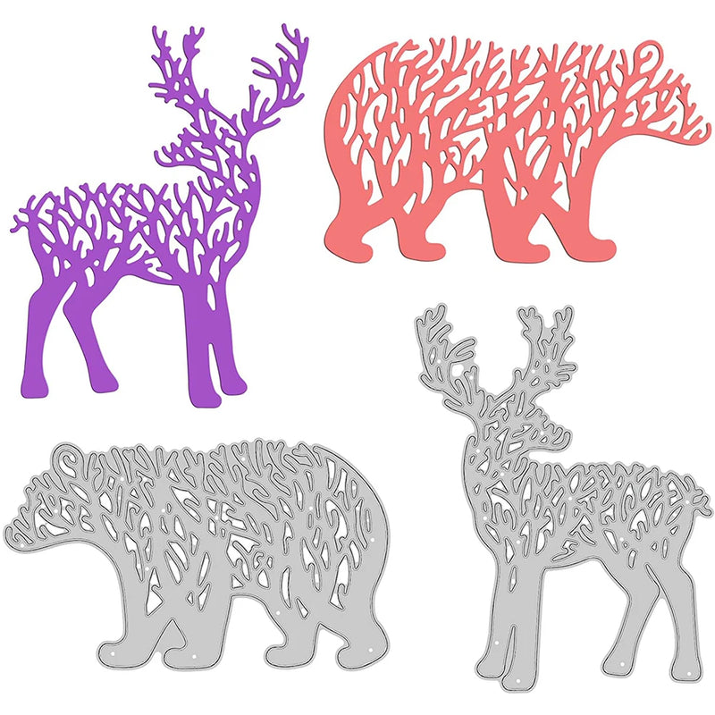 2Pcs Bear and Deer Metal Cutting Dies for DIY Scrapbook Wedding Cards Decoration