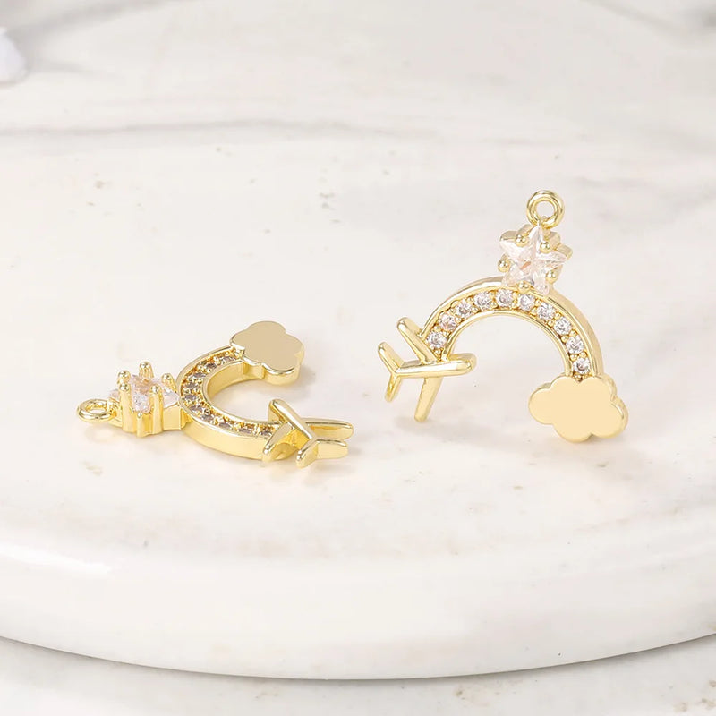 2Pcs Airplane Rainbow Charm Pendants for DIY Jewelry Making