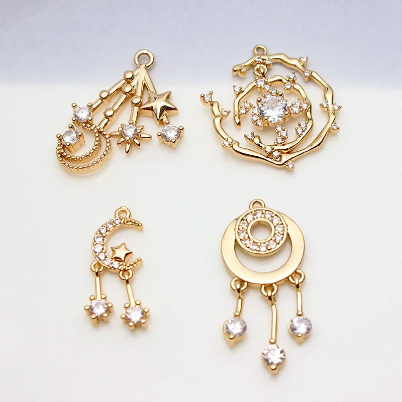 Brass CZ Moon Star Charms Celestial Drop Earrings DIY Jewelry Making