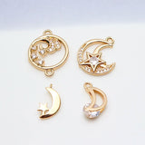 Brass CZ Moon Star Charms Celestial Drop Earrings DIY Jewelry Making