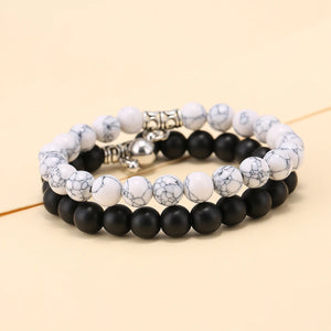 2Pcs Yin Yang Charm Bead Couple Bracelets Natural Stone Wristlets