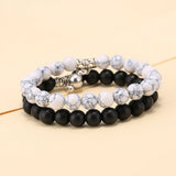 2Pcs Yin Yang Charm Bead Couple Bracelets Natural Stone Wristlets