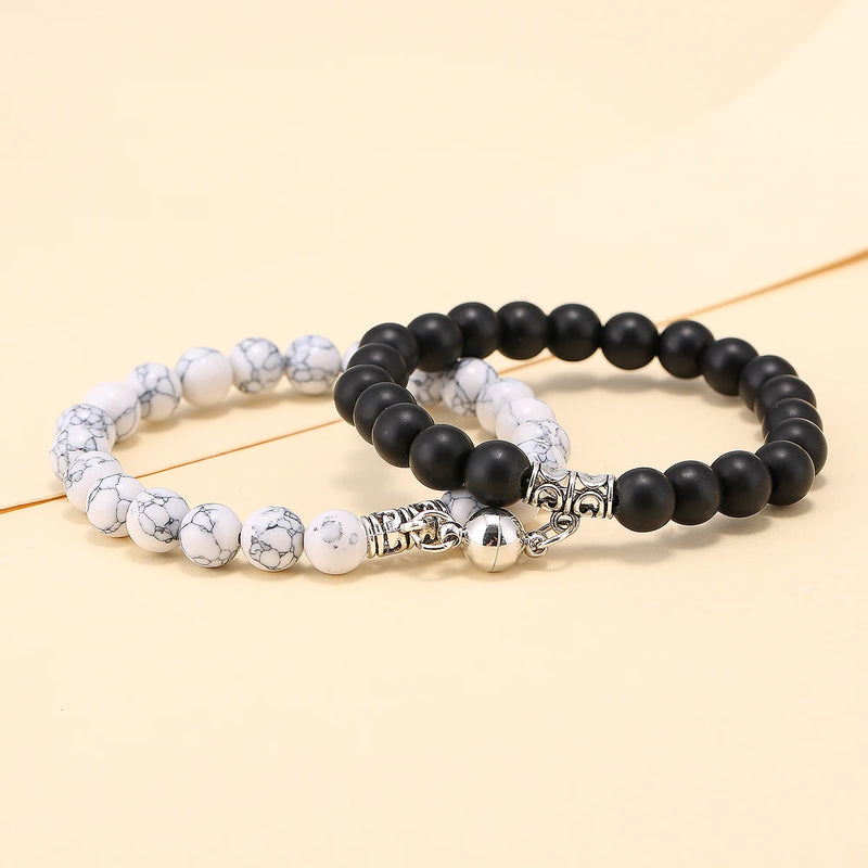 2Pcs Yin Yang Charm Bead Couple Bracelets Natural Stone Wristlets