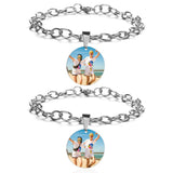 2Pcs Couple Photo Bracelet Stainless Steel Heart Bracelets Gift